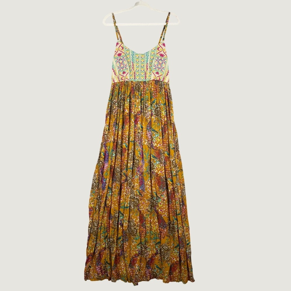 RAGA Anthro Feathers Of Paradise Parkland Maxi Dress Size M Floral Embroidered - Picture 2 of 8